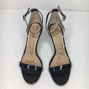 Sam Edelman Patti Ankle Strap Heel Black Patent Leather Size 8.5M Small Flaw